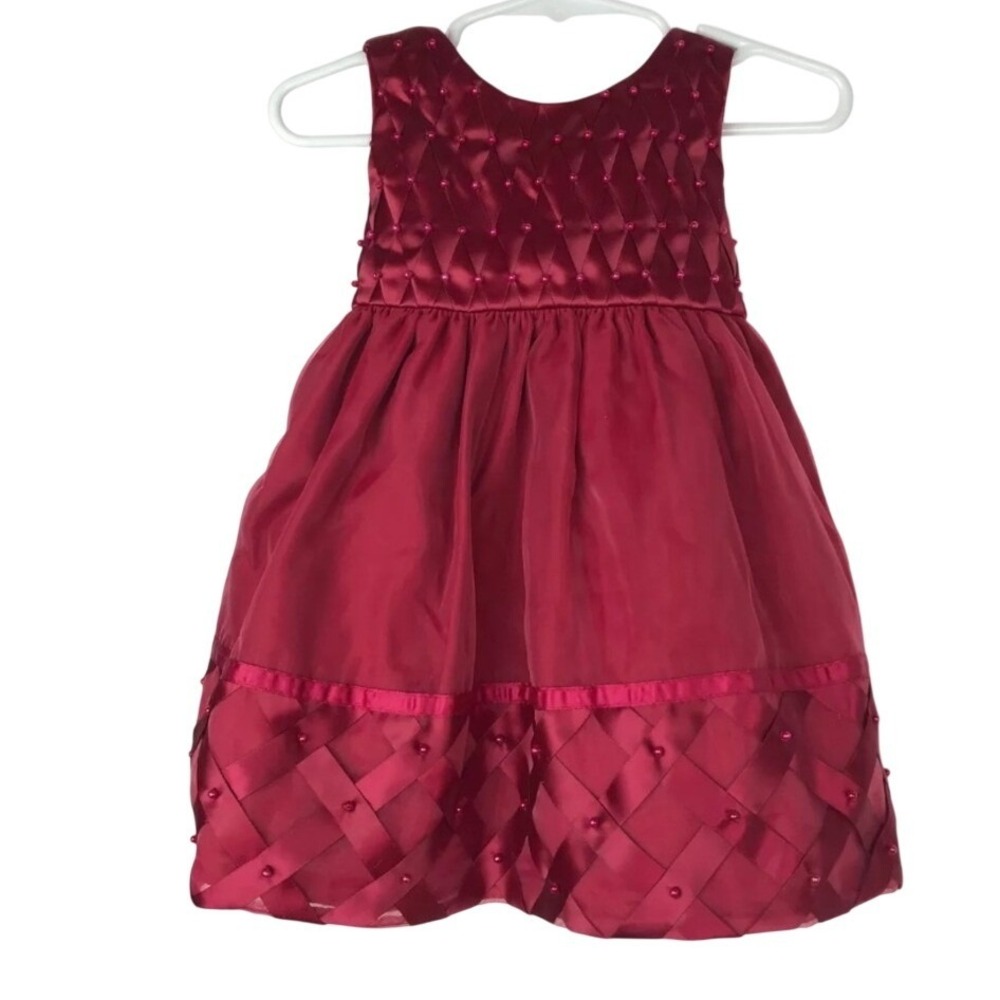 Cinderella Baby Girl Holiday Dress 18M Burgundy Red Satin Party Formal Christmas